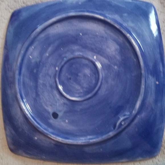 Handmade Hand Painted Artist Blue ceramic plate 10"x10". Super cute. - Picture 2 of 2